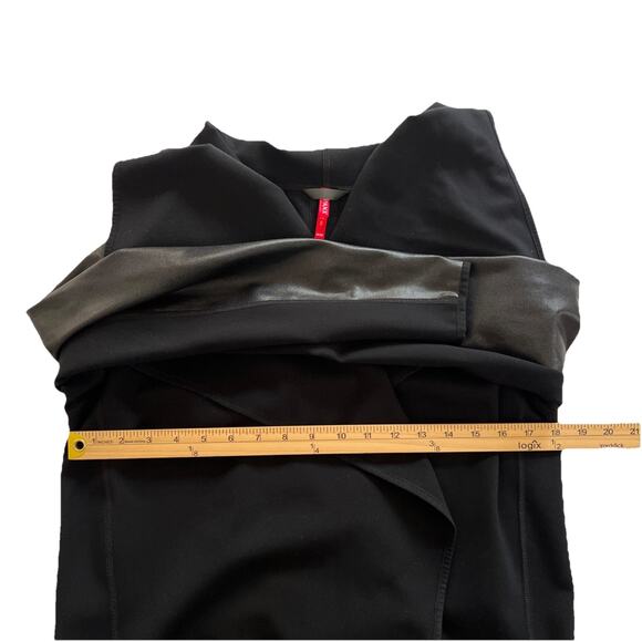 Spanx Drape Front Jacket Women Medium Black Ponte Knit Faux Leather Pockets Edgy - Picture 5 of 10